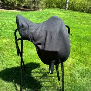 Black Saddle Cover with dressage horse & rider